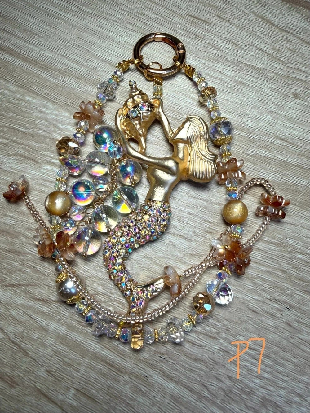 Embellished Mermaid Keychain in Gold